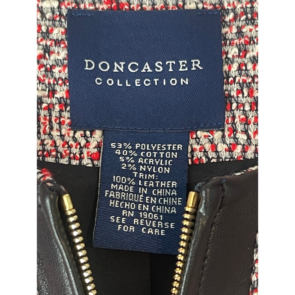 00780 Doncaster Collection Boucle' Jacket Leather Panel Zip Front Career Blazer - Picture 2 of 16